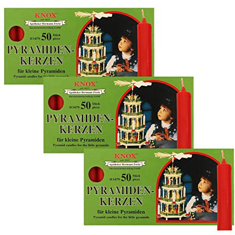 OLShop AG Knox - Candele a piramide rosse, confezione da 3 (3 x 50 pezzi), dimensioni: circa 14 x 70 mm