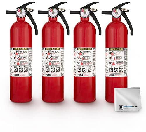 Kidde FA110 Multipurpose Fire Extinguishers 4 Pack - Red, (Rating 1-A:10-B:C) Includes Wholesalehome Cleaning Cloth