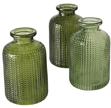 Set di 3 Vasi Decorativi in Vetro a Forma di Bottiglia Con Colori Verde, Verde Scuro e Chiaro