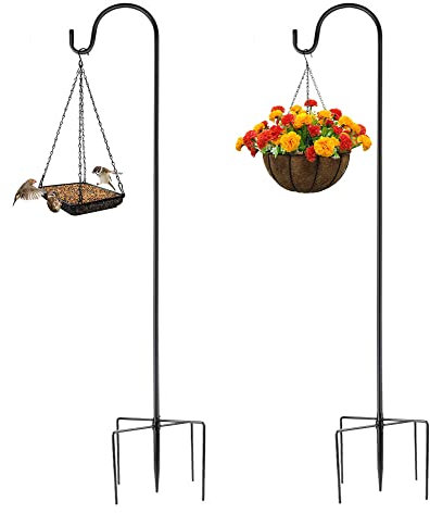 Fuuner Schäferhaken Garten, 2 Stück 120CM/47IN Metall laternenstab mit Haken, Outdoor Abnehmbarer Hirtenstab für Metall Aufhänger, Solarlicht, Pflanzen, Vögel, Futterspender, Blumenkugel, Hochzeiten