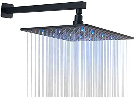 Alcachofa De Ducha Cuadrada Con Led, Negro, 16 Pulgadas, Montado En La Pared, Control De Temperatura, 3 Cambios De Color, Cabezal De Ducha Para El BañO DoméStico, Con Brazo De Ducha, Acero Inoxidable