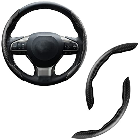 Amiss 2pcs Carbon Fiber Anti-Skid Steering Wheel Cover, Waterproof & Segmented Butterfly Design, Universal 99% Vehicle Wheel Cover Protector, Car Interior Accessories, (Black)