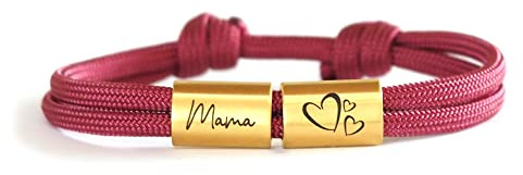 myGreta Mama Armband, personalisiertes Segeltau Armband mit Gravur, Wunschgravur, Surferarmband, Armband mit Gravur, Muttertag, Herz, Edelstahl, wasserfest