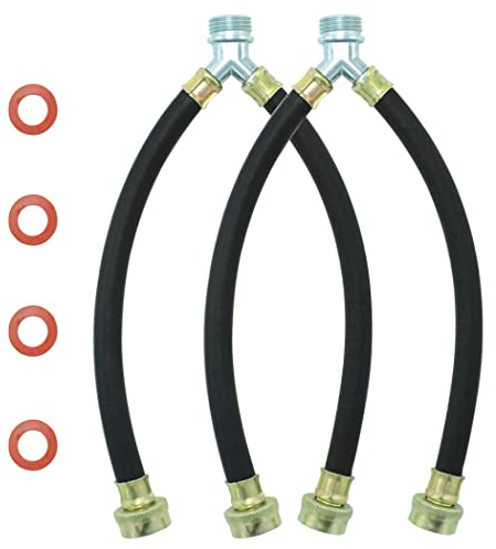 TT FLEX Rubber Washing Machine Y Mixer Hose Connector, 1 ft (12) Length Mixed Hot and Cold Water Supply, 3/4 Fittings, 2 Pack