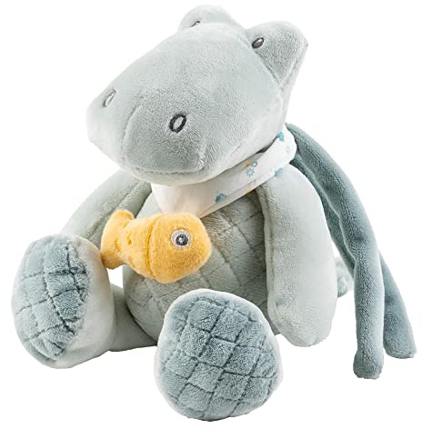 Nattou Mini-Spieluhr aus Polyester, Krokodil Romeo, Wiegelied «La-Le-Lu», Ca. 23 cm, Romeo, Jules und Sally, Hellblau