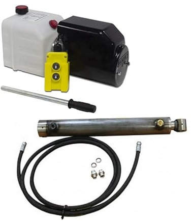 12 V DC einfachwirkendes hydraulisches Powerpack-Anhänger-Kit zum Heben von 7,7 Tonnen, 600 mm Hub mit Handpumpen-Backup bei Stromausfall