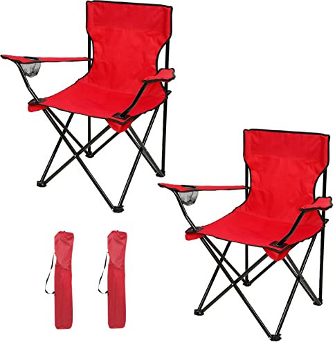 HUHJYUGE Campingstuhl 2er Set, Campingstuhl Klappbar Leicht, Klappstuhl Für Outdoor, Angelstuhl Mit Armlehnen Und Getränkehalter, Metallgestell, 130KG Belastbar, Für Strand (A)