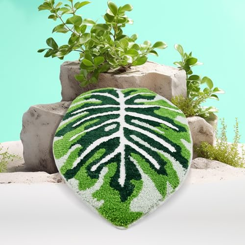 Baahrnom Badezimmerteppich 51 x 81 cm Grün Badematte rutschfest | Badvorleger Waschbar Kuschelig Weich Blatt Badteppich für Duschboden Schlafzimmer Kinderzimmer