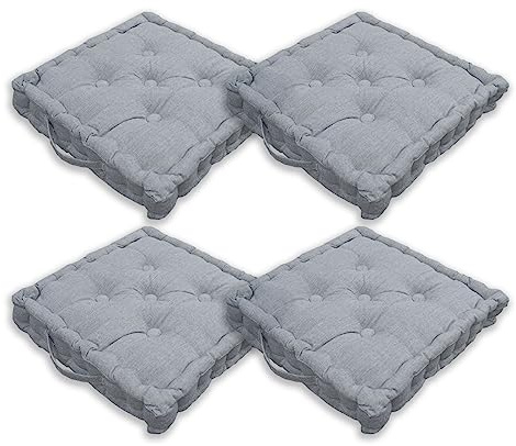 Home Tresor - Cuscini per Sedie 40x40x8cm da Interno Esterno| Set da 2/4 Coprisedia Cuscino Trapuntato Sedia Cucina, Divano, Giardino, da Pavimento con Imbottitura Spessa 8 cm con Maniglie (Grigio, 4)