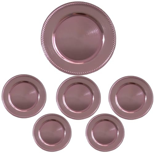 Generico Sottopiatti ROSA ANTICO Bordo MULTIRIGHE, uso Decorativo in plastica Rigida Bordo RIGHE, Tondo 33 cm, Natale cenone sotto Piatto Natalizio Cenone Capodanno Aperitivo (6)