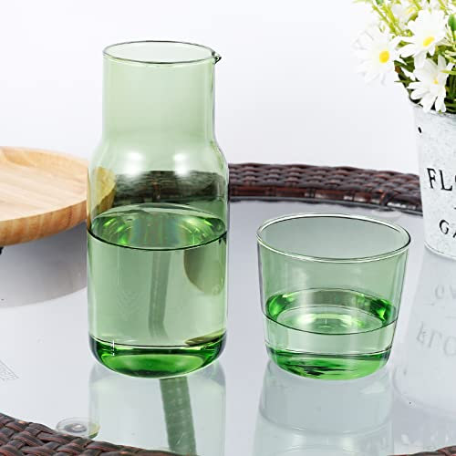Jokapy Carafe de agua con vaso reutilizable jarra de agua de vidrio con de gran capacidad mesita de noche Carafe Set vintage vaso de cama jarra de agua portátil para dormitorio oficina 17.
