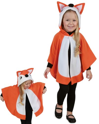 KarnevalsTeufel Kostüm Outfit Cape Fuchs Umhang Waldtier mit Kapuze und Ohren für Kinder (98)