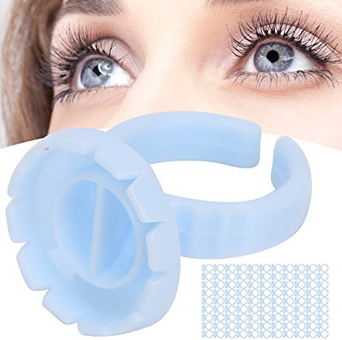 Lot de 100 bagues de tatouage en plastique pour extensions de cils, bagues à pigments d'encre de tatouage, palette de bagues de maquillage adhésives pour extensions de cils et nail art (bleu, 100
