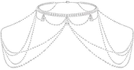 NICENEEDED Strass-Schulterkette, Halskette, Schmuck, Sexy Kristall-Quasten-Armkette, Mehrschichtige Körperkette, Kristall-Rückenkette Halloween