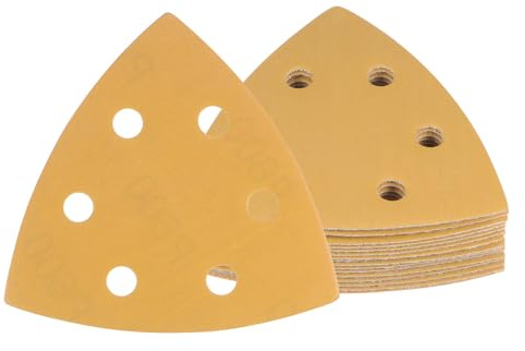 Kozelo 16pcs Mouse Detail Sander Sandpaper - [6-Hole 600 Grit] Aluminum Oxide Triangle Hook and Loop Sanding Pads Sheet for Sanding and Polishing Wood Furniture Metal Use