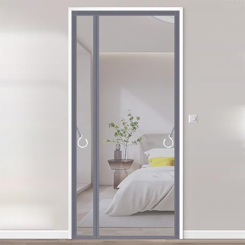 Vllcsla Magnetic Screen Door Side Opening 200 cm Drop and 80/90cm Wide, Heavy Duty Fiberglass Magnetic Door Screen, Patio Door Anti Mosquito Mesh Fly Curtain, Full Frame Magnetic Strips