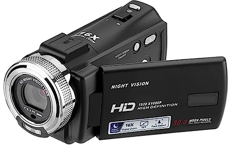 nmbhus Caméra vidéo numérique 1080P 30MP HD 16X Zoom caméscope d'enregistrement Portable 3 Pouces écran LCD caméra vidéo caméscope(Size:V12 with 32GB)