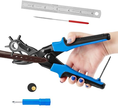 Pince Perforatrice Cuir avec 6 Tailles de poinçon cuir, emporte piece cuir pince perforatrice cuir rond pour Tissu Ceinture en Cuir Sac Plastique Papier cartes chaussures en cuir