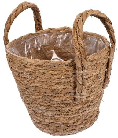 ORFOFE Vintage Strohblumentopf 16cm Handgewebter Pflanzkorb Mit Griff Dekorativer Übertopf Für Zimmerpflanzen Sukkulenten Und Kleine Aufbewahrung Im Wohnraum