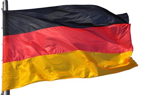 Bandera de Alemania, artículo para fans, poliéster resistente y ojales de metal, 90 x 150 cm, negro, rojo y dorado, 3 x 5 pies, bandera alemana de Cey (Alemania)