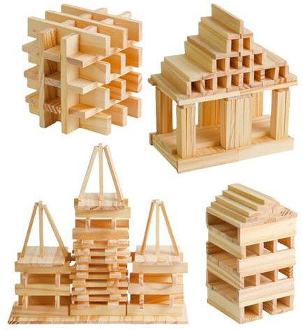 jlceh Bauspielzeug für Kinder,Holzbausteine - 100 Stück Holzbretter Holzbauset - Lernspielzeug für Kleinkinder aus, Holzklötze für pädagogisches Lernen im Vorschulalter