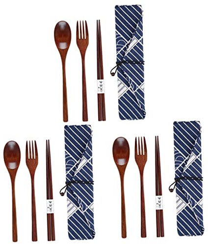CONGARTENO 3-teiliges Set Aus Holzlöffel Und Essstäbchen Im Japanischen Korea-stil Lunchgeschirr Glatte Oberfläche Leicht Zu Tragen Für Camping Reisen Büro