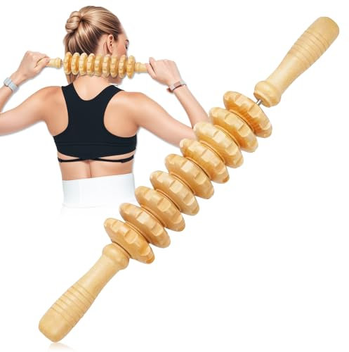 Faszienrolle Holz,Styleholz Faszienstab Holz,Massage Roller Massagegerät,Massageroller für Körperformung,für Rücken Beine, Nacken, Muskelentspannung, Körperformung(9 Runden)