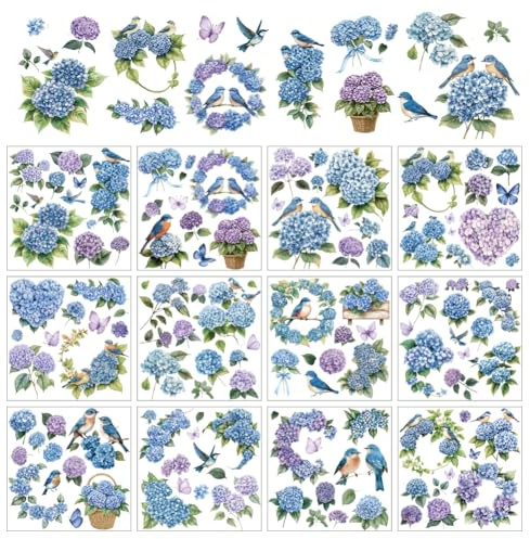 arricraft 12 fogli Blu Viola Ortensia Trasferimenti Strofinare per Artigianato, Adesivi Trasferibili A Strofinare con Ghirlande di Bouquet di Ortensie, In PVC, per Fai Da Te, adesivi per mobili