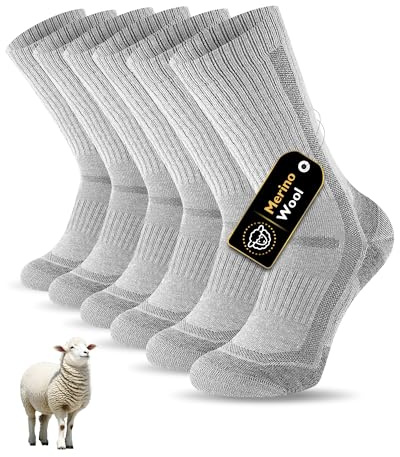 SockWaddles Merino vandringsstrumpor män kvinnor, andningsbara utomhusstrumpor vandringsstrumpor, vadderade sportstrumpor anti-bubblor löparstrumpor merinoull arbetsstrumpor 3 par, GRÅ, 35-38 EU