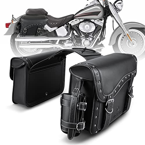 NICECNC Motorrad-Satteltaschen aus PU-Leder, 25 l, große Kapazität, Überwurf-Satteltaschen mit Getränkehalter, Motorrad-Seitengepäck-Aufbewahrungstasche, Compatible with Softail Dyna Fat Boy V-Star