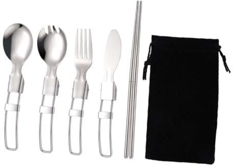 Kisangel Edelstahl Besteckset Mit Gabel Und Löffel Für Camping Und Picknick Tragbares Geschirr Für Outdoor-veranstaltungen Praktisches Essgeschirr Für Unterwegs