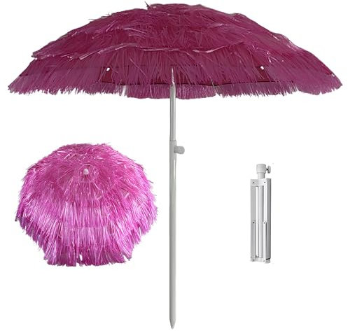 XUQQU 2.0 M Ombrellone Da Spiaggia In Paglia, Ombrellone Da Giardino In Stile Hawaiano, Ombrellone Del Mercato, Con Funzione Di Base E Inclinazione, Per Campeggio, Piscina, Terrazza