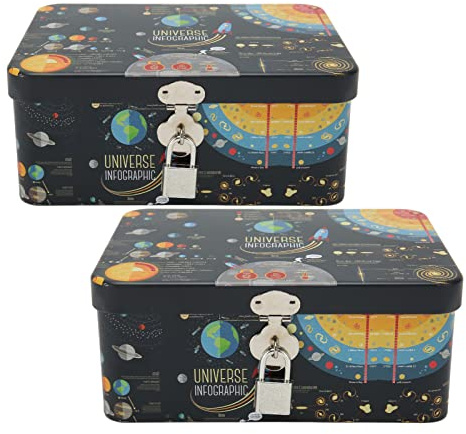 2 pezzi scatola di stoccaggio in stagno con lucchetto, decorazione rettangolare scatola di archiviazione in metallo sottile box art organizzatore di latta in scatola per il family