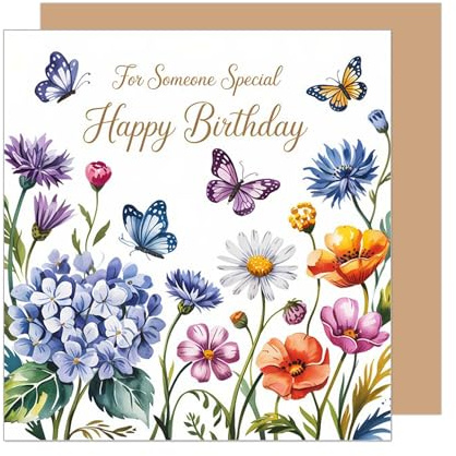 Edition Seidel Premium quadratische Geburtstagskarte mit Umschlag. Glückwunschkarte zum Geburtstag Happy Birthday Karte mit englischem Text Mann Frau Blumen Blumenwiese (GQ462 SW025)