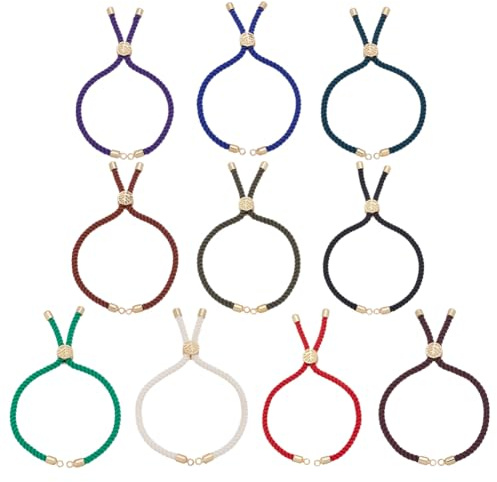 CRAFTYMELODY 10 Stück Verstellbare Schiebearmbänder 10 Farbige Nylonschnur Armbänder Mit Messingbeschlägen Lebensbaum Anhänger Seilschnur Kettenglied Anhänger Zur Schmuckherstellung