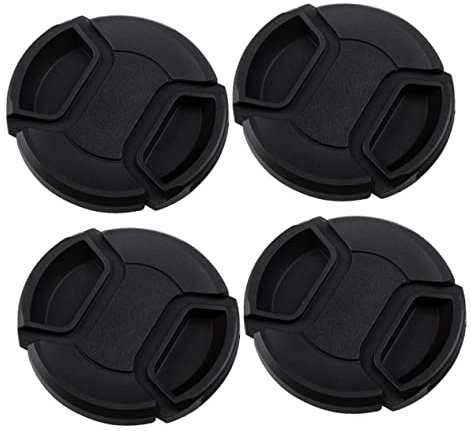 FONDOTIN Splashproof Lens Cover Protector for Camera Lenses 4 Pcs Plastic Case with Ring Hook, Black for Photography Enthusiasts
