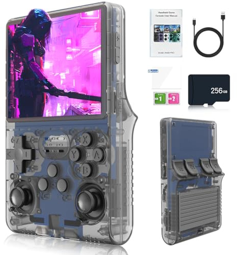 Eipol New R40S Pro 30000 in 1 Handheld Game Console 256G, 3.5-Inch IPS Screen Linux System Mini Retro Video Console Built in 45+ Emulators, 3800mAh Battery（Translucent Grey）