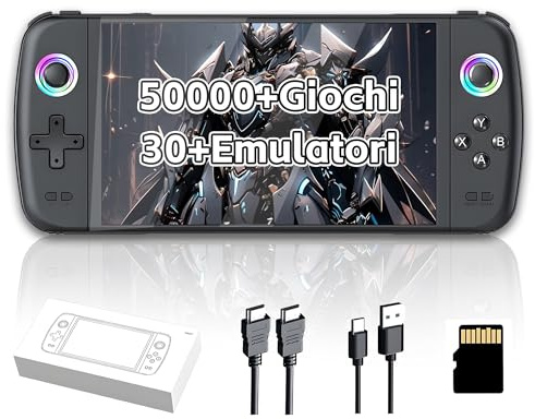 M27 Console di gioco portatile retrò, oltre 50000 giochi,oltre 30 emulatori, schermo IPS da 7 pollici con risoluzione 1024*600P, console di gioco portatile, sistema EmuELEC,3000mAh (Nero-256G)