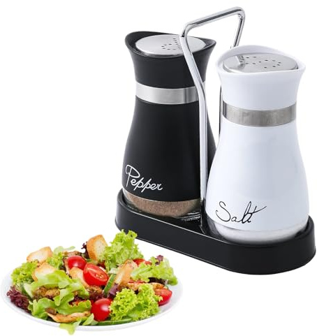 CHSEROK Salero y Pimentero, Dispensadores Sal y Pimienta 120 ml, Coctelera para Especias en Cocina, Fabricado en Vidrio y Acero Inoxidable, para Doméstico, en Restaurantes y Camping