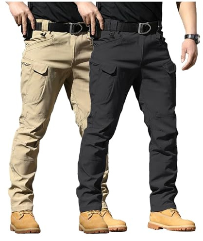Générique 2 Articles Pantalon Tactique Homme Cargo Treillis Militaire Randonnée Chasse Pantalon de Travail Pantalon Cargo Homme Tactique Combat Stretch Extensible Séchage Rapide (Pas de Ceinture)