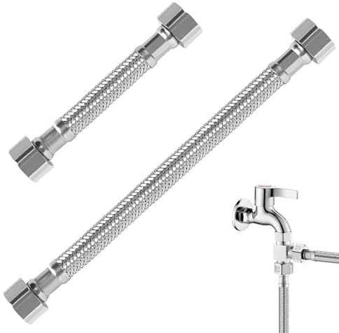 YUTOU 2 Stück 304 Edelstahl Flexschlauch 1/2 Zoll Anti-Burst Wasserleitung Flex Schlauch Armatur Edelstahl Wellrohr für Badezimmer, Toilette, Wasserhahne, Küchenspülen (20cm/10cm)