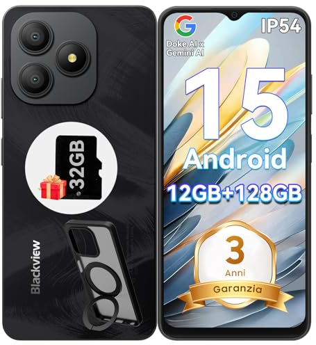 Blackview Wave 9C Smartphone Android 15 con Cover Girevole a 360°, 12GB+128GB Telefono Economico, IP54 6.56'' HD+, 5000mAh, 13MP Cellulare, Dual 4G SIM, OTG, GPS, 3.5mm Jack