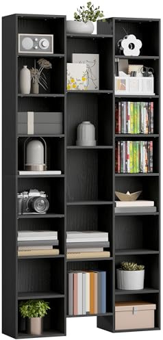 HOMCOM 21 Cube Tall Bookcase, Modern Cube Book Shelf with 10 Adjustable Shelves, Freestanding Multifunctional Storage Unit for Living Room, Home Office, Bedroom, 181 x 89.5W cm, Black
