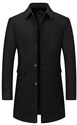 Cappotti invernali da uomo grandi e alti, cappotti in lana, spolverino lungo da lavoro, giacca classica con tasche, nero grande