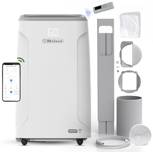 Belaco Air Conditioning Unit 12000 BTU with WiFi and Smart Functions, Portable Air Conditioner, 3-in-1 Dehumidifier Fan & Cooling Options, 24Hr Timer, Dual Window Kit