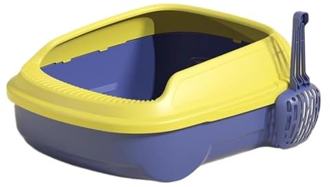 djurtoalett Kattsandlåda med skopa, kattsandlåda i plast öppen topp, siktningslåda hög sida for liten stor katt Standard kattlådor(Blue)