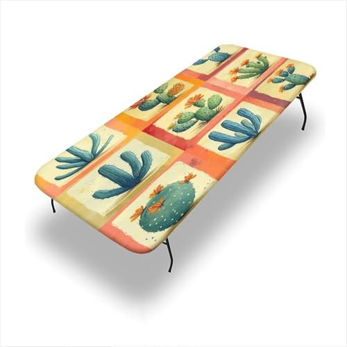 Zhchgtliesk Oblong Tablecloth, Sunset Coral Cactus Patchwork Pattern Printed on Polyester Rectangular Patio Table Cover, for Memorable Outdoor Entertaining, 4FT 24x48