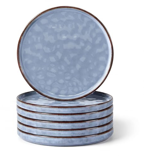 Herogo 6 Piece Stoneware Dessert Plates, 20.3cm Small Plate, Grayish Blue | Reactive Glaze Tableware Side Plates, Small Serving Dishes for Party Wedding Birthday Picnic, Dishwasher & Microwave Safe