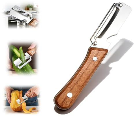 3-in-1 Multifunktionaler Gemüseschäler Aus Edelstahl, 2026 Neu Sparschäler mit Holzgriff, Zero Snag Holzschäler, Flaschenöffner für Obst, Gemüse & Fleischscheiben, für Küche (1 Pcs)