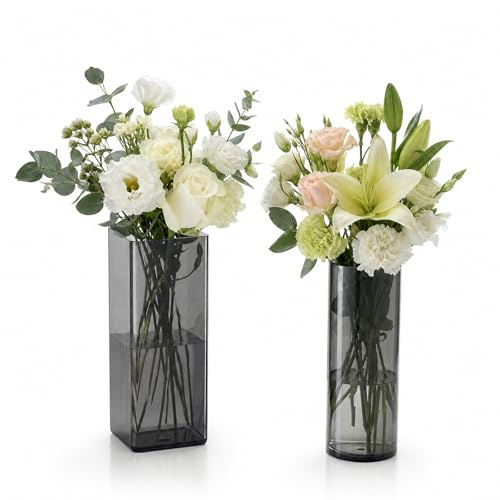 2Pcs Modern Simplicity Flower Vase, Clear Shatterproof Plastic Vases